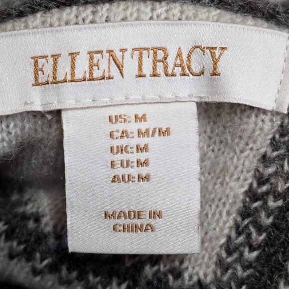 ELLEN TRACY WOMENS GRAY WHITE PLAID COWL NECK ONE BUTTON SWEATER CARDIGAN MED - Picture 8 of 9